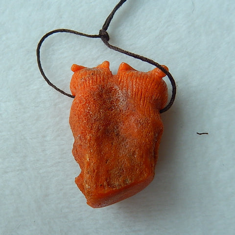 Beautiful New Design Orange Fossil Coral Carved Owl Drilled Pendant, 41x26x17mm, 21.2g - MyGemGarden