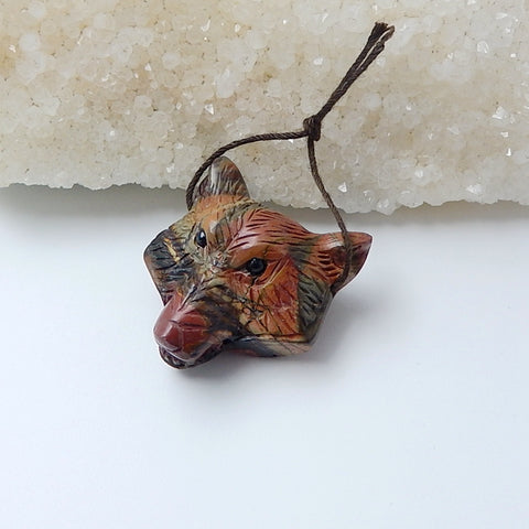 New Design Multi-Color Picasso Jasper Wolf Head Pendants, 32x30x17mm, 17.6g - MyGemGarden