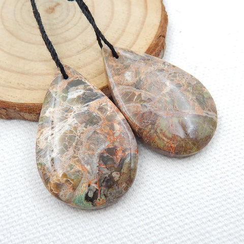 Natural Mushroom Jasper Teardrop Earrings Pair, stone for Earrings making, 35x22x5mm, 9.6g - MyGemGarden