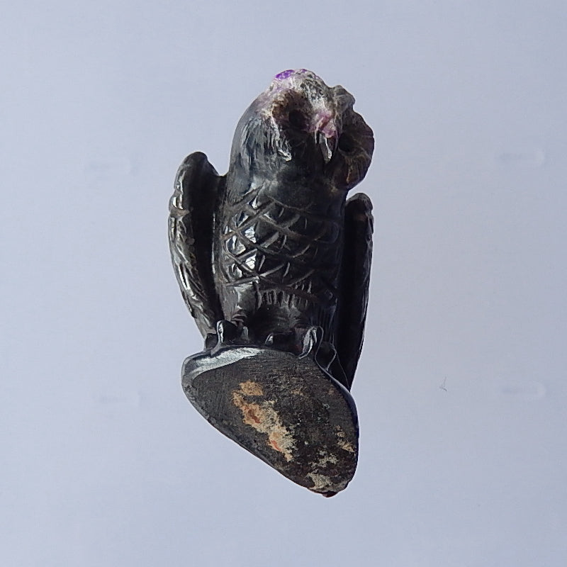 Natural Sugilite Gemstone Hand-Carved Owl Ornament, 61x31x22mm, 81.8g - MyGemGarden