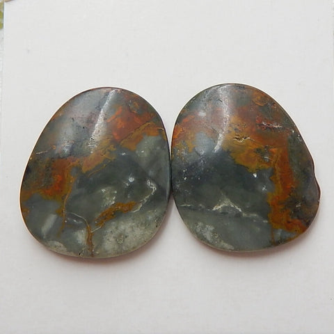 Natural Us Biggs Jasper Gemstone Cabochons pair, 19x16x3mm, 3.5g - MyGemGarden