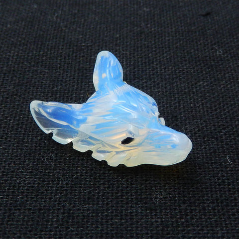 Carved Wolf head Opalite Gemstone Pendant , 25x19x9mm, 3.8g - MyGemGarden