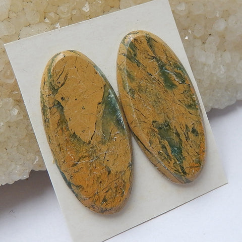 Natural Green opal Oval Gemstone Cabochon Pair, 31x15x3mm, 5.66g - MyGemGarden