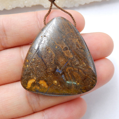 Natural Boulder opal Drilled Gemstone Pendant Bead, 35x33x8mm, 14.8g - MyGemGarden