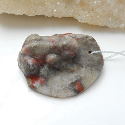 Handmade Dinosaur Jasper Frog Pendant, Animal Carving, 39x34x16mm, 18.5g - MyGemGarden