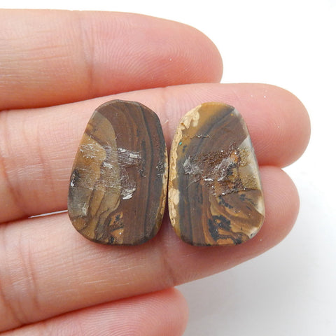 Natural Us Biggs Jasper Gemstone Cabochon Pair, 19x13x3mm, 3.2g - MyGemGarden