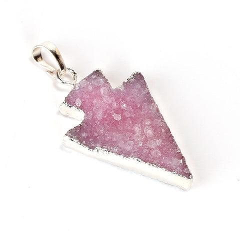 New! Silver Plated Crystal cluster Stone pink Pendant Jewelry for Women, 34x24x8mm, 6.3g - MyGemGarden