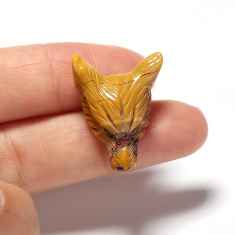 Unique tiny wolf head, natural Mookaite gemstone carved wolf head pendant bead, 25x19x9mm, 3.6g - MyGemGarden