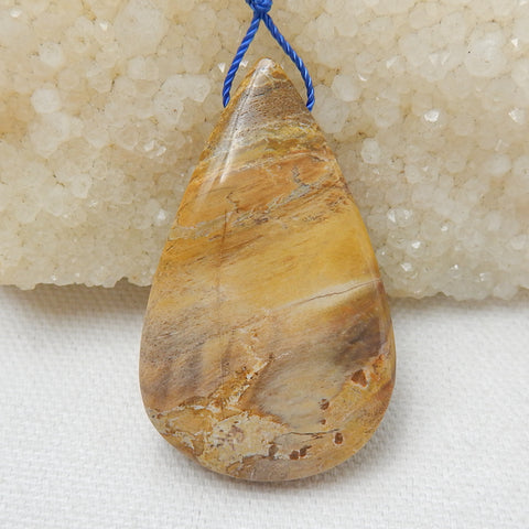 Natural Ocean Jasper Drilled Teardrop Gemstone Pendant Bead, 40x30x8mm, 17.5g - MyGemGarden