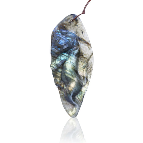 Flashy Carved Bear Labradorite Gemstonne Pendant, 85x36x15mm, 39.1g - MyGemGarden