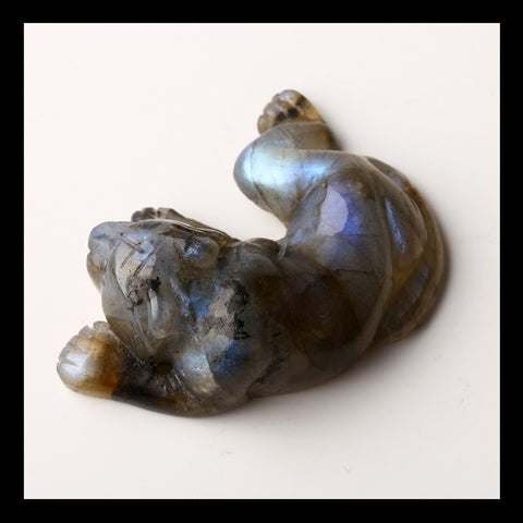 Labradorite Gemstone Tiger Carved Ornament, 53x30x20mm, 36.2g - MyGemGarden