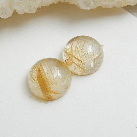 2 pcs Natural Gold Rutilated Quartz Round Gemstone Cabochons, 8x4mm, 1.3g - MyGemGarden