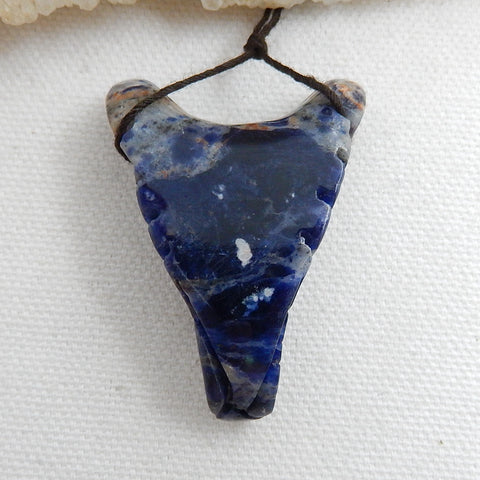 Handmade African Sodalite Carved Wolf Head Pendant Bead, 46x29x15mm, 17.5g - MyGemGarden