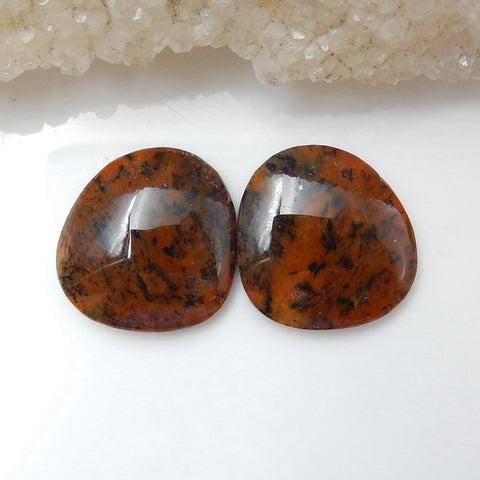 Natural petrified wood opal Gemstone Cabochon Pair, 17x16x4mm, 3.5g - MyGemGarden