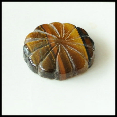 Carved Tiger-Eye Gemstone Cabochon, 18x18x5mm, 3.3g - MyGemGarden