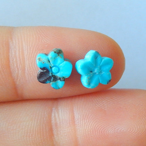 Natural Cavring Turquoise Flower Gemstone Cabochon Pair 7x3mm,0.4g - MyGemGarden