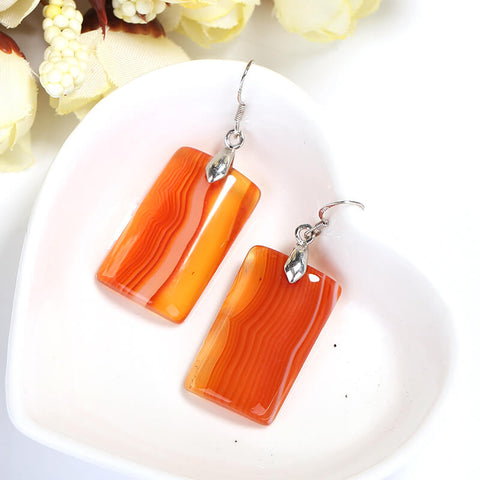 Red stripe Agate Rectangle Drop earrings, natural stone earrings, 21X16X5mm, 9.9g - MyGemGarden