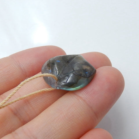 Natural Labradorite carved leaf Pendant Bead, 19x19x5mm, 2.6g - MyGemGarden