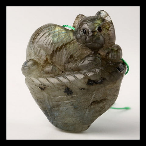 Labradorite Gemstone Cat Carved Ornament, 40x33x13mm, 114ct - MyGemGarden