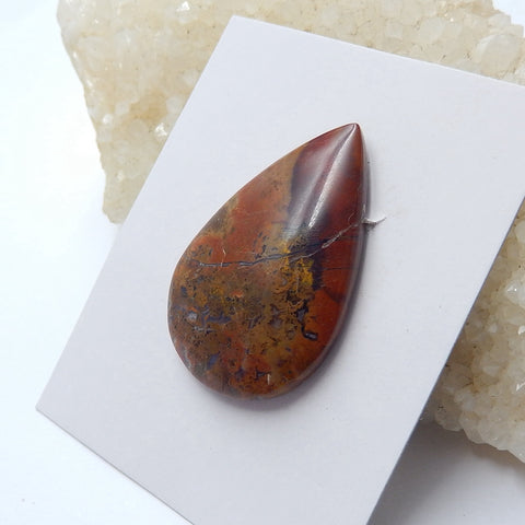 Natural Mushroom Jasper Teardrop Gemstone Cabochon, 39x26x6xmm, 9.6g - MyGemGarden