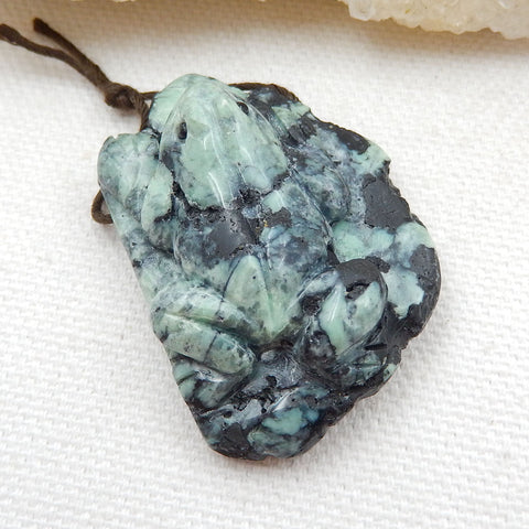 Hand Carved Gemstone Green Turquoise Frog Pendant , 40x27x15mm, 15.7g - MyGemGarden