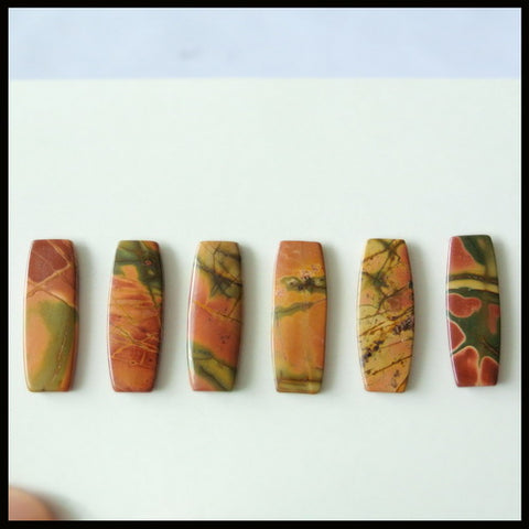 6PCS Natural Multi-Color Picasso Jasper Gemstone Cabochon 25x9x3mm,8.2g - MyGemGarden