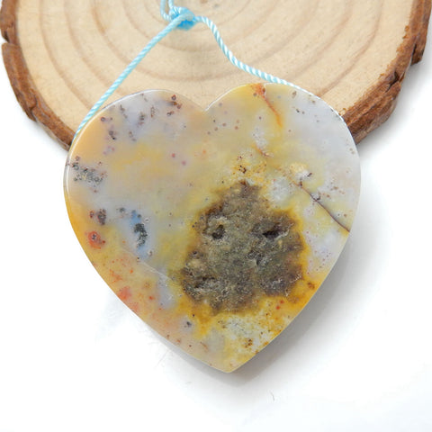 Natural Carved Ocean Jasper Heart Drilled Pendant Stone, 35x8mm, 16.6g - MyGemGarden