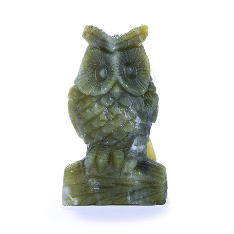 Beautiful Carved Serpentine Owl Gemstonne Pendant, 63x36x30mm, 86.2g - MyGemGarden