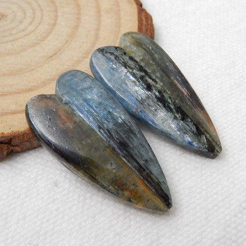 Blue kyanite and Green kyanite Heart Glued Earrings Stone Pair, 32x17x5mm, 11.3g - MyGemGarden