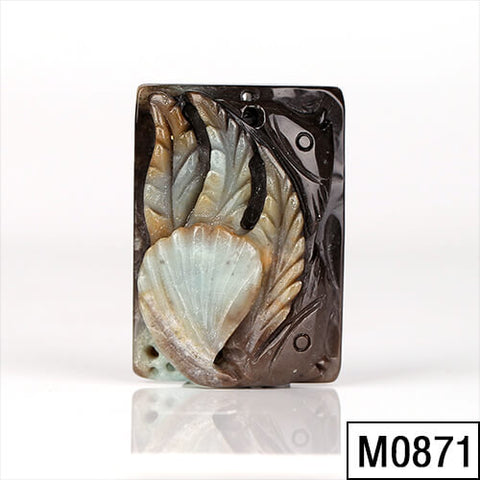 Sale 1 Piece Unique Hand Carved Angel Fish Multicolor Amazonite Pendant Stone, 34-41mm - MyGemGarden