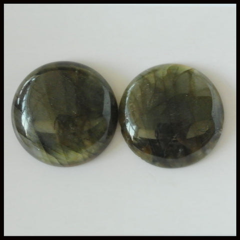 Natural Labradorite Gemstone 24mm Round Cabochons Pair, 24x24x6mm, 11.85g - MyGemGarden