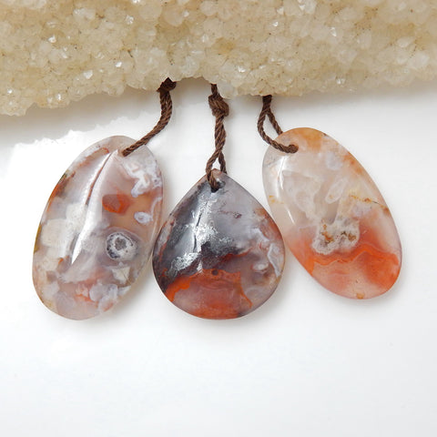 Sale 3 Pcs Drusy Agate Gemstone Pendants Set, 29x17x6mm, 23x20x7mm, 12.6g - MyGemGarden