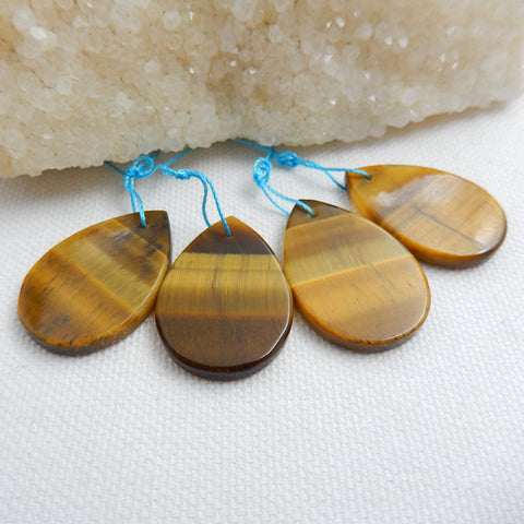 4 PCS Tiger-Eye Teardrop Gemstone Pendant, 29x19x3mm, 15.2g - MyGemGarden