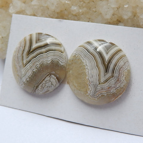 Natural Agate cabochon, Crazy Lace Rosetta Stone Round Gemstone Cabochon pair, 20x4mm, 5.5g - MyGemGarden