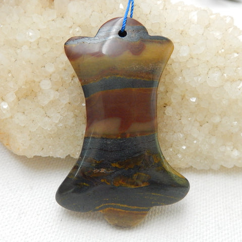 Natural Iron Tiger¡¯Eye Drilled Gemstone Pendant Bead, 61x39x10mm, 38.1g - MyGemGarden