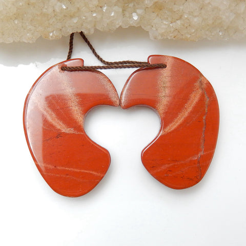 Carved Red River Jasper Gemstone Earrings Pair, 35x24x5mm, 11.9g - MyGemGarden