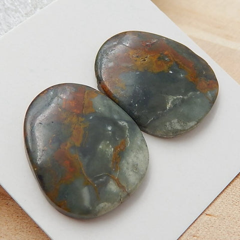 Natural Us Biggs Jasper Gemstone Cabochons pair, 19x16x3mm, 3.5g - MyGemGarden