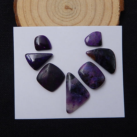 7 Pcs Freeform Sugilite Cabochon Pairs For Jewelry 24x14x4mm, 10x8x3mm 8g - MyGemGarden