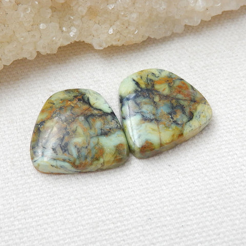 Natural Green Turquoise Flatback Gemstone Cabochon Pair, 21x20x5mm, 7.8g - MyGemGarden