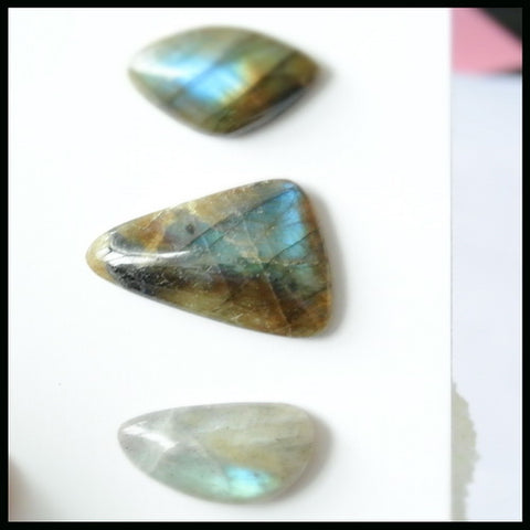 3PCS Natural Labradorite Gemstone Cabochon 28x18x5mm,22x13x6mm,8.75g - MyGemGarden