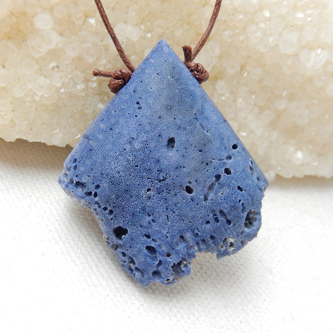 New, Blue Fossil Coral Gemstone Pendant, Nugget Pendant, 45x33x17mm, 20.1g - MyGemGarden