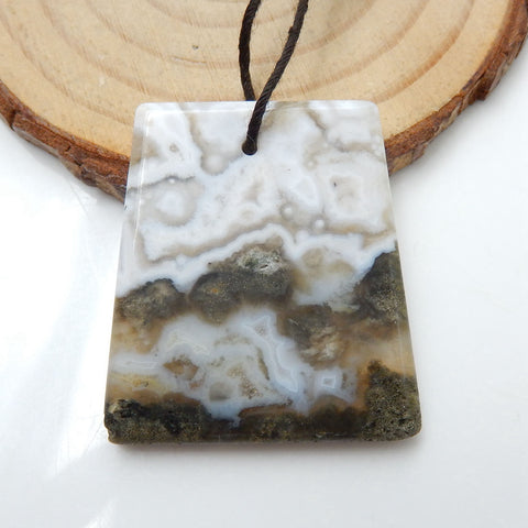 Natural Ocean Jasper Gemstone Pendant Bead, 32x29x4mm, 9.3g - MyGemGarden