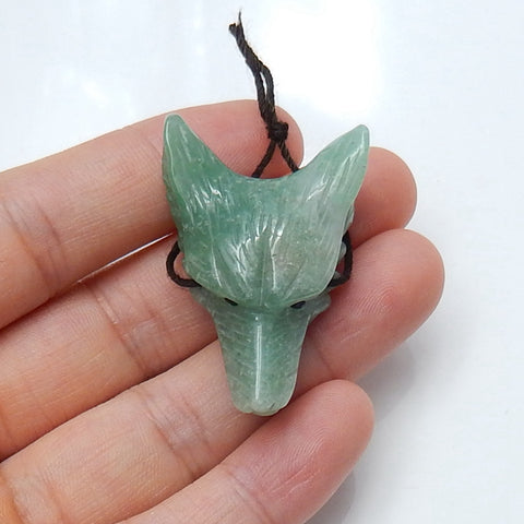 Natural Green Aventurine Carved wolf head Pendant Bead 36x25x14mm, 12.3g