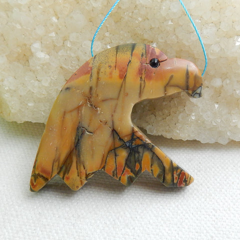 Natural Multi-Color Picasso jasper Carving bird head Pendant, 45x39x10mm, 25.2g - MyGemGarden