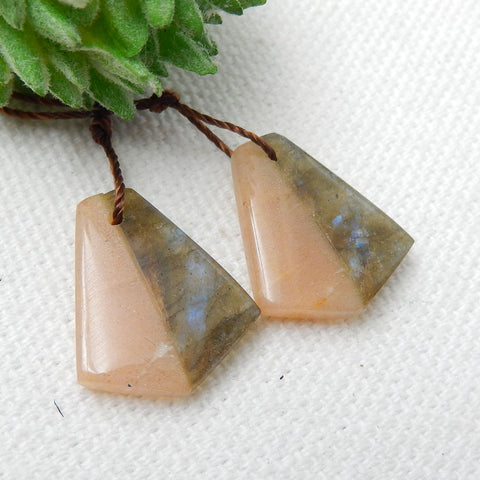 Natural Sunstone and Labradorite Glued Gemstone Earrings Pair, 17x15x4mm, 2.8g - MyGemGarden