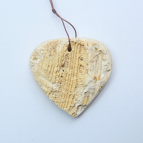 Natural Indonesian Fossil Coral Drilled Heart Pendant Bead, 44x42x15mm, 26.9g - MyGemGarden