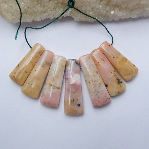 7 PCS Pink Opal Gemstone Pendant Bead Set, 33x12x6mm, 25.5g - MyGemGarden