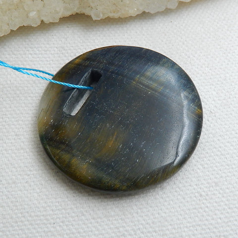 Natural Tiger-Eye Drilled Round Gemstone Pendant Bead, 40x7mm, 18.1g - MyGemGarden