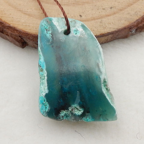 Natural Raw Gemstone Blue Opal Drilled Pendant Stone, 26x18x9mm, 3.9g