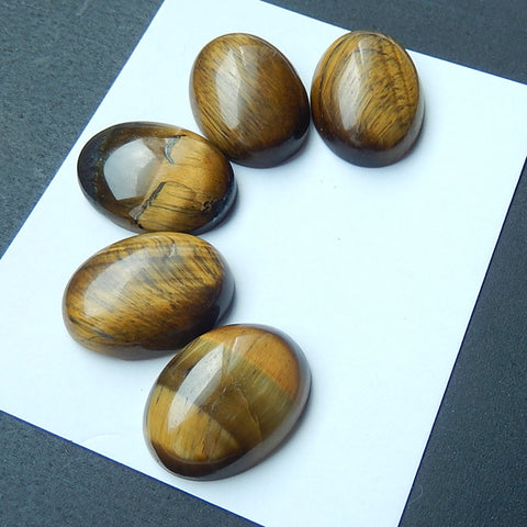 New Arrival 5 Pcs Beautiful Tiger's Eye Cabochons 20x15x6mm, 20x15x5mm, 14.5g - MyGemGarden